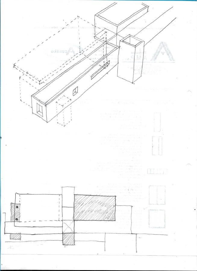 Dibujo artesanal escaneado del desarrollo de una banca de Silente Estudio