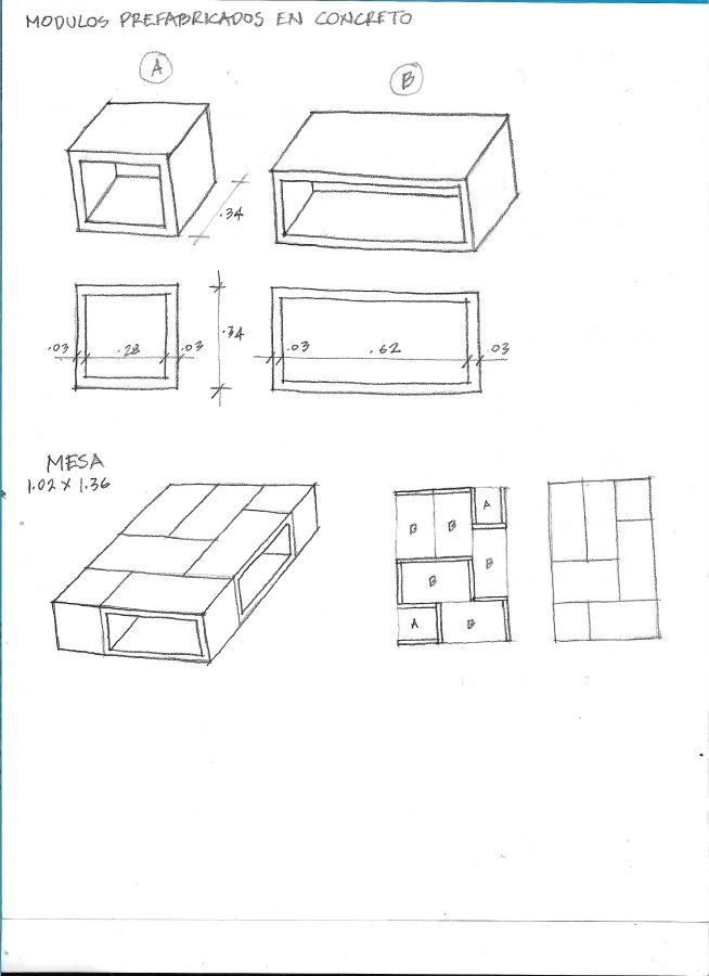 Dibujo artesanal escaneado del proceso de diseño de Silente Estudio