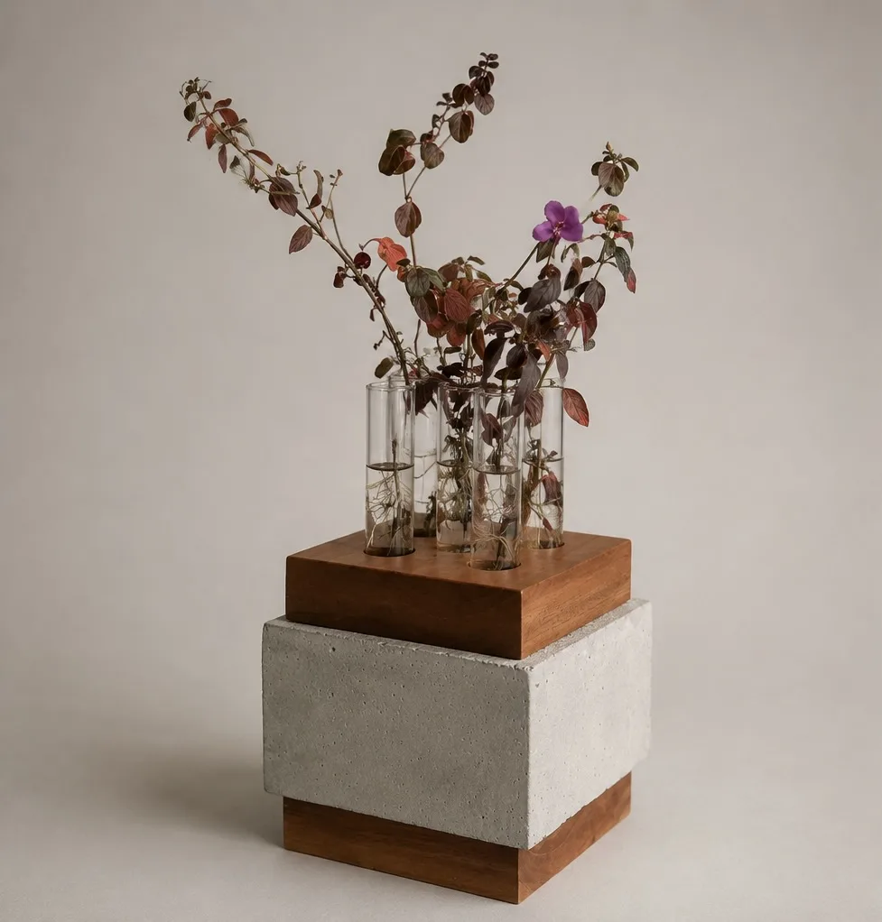 Florero 5 Glass Madera en concreto — Silente Estudio